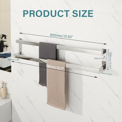 Alise Double Towel Bar, 32" Double Towel Racks for Bathroom,Polished Chrome | Bathroom Towel Rack Wall Mounted, 3.54" Wide Faster Drying, Ladder Design, SUS304 Stainless Steel - color: Polished Chrome, size: 32-inch