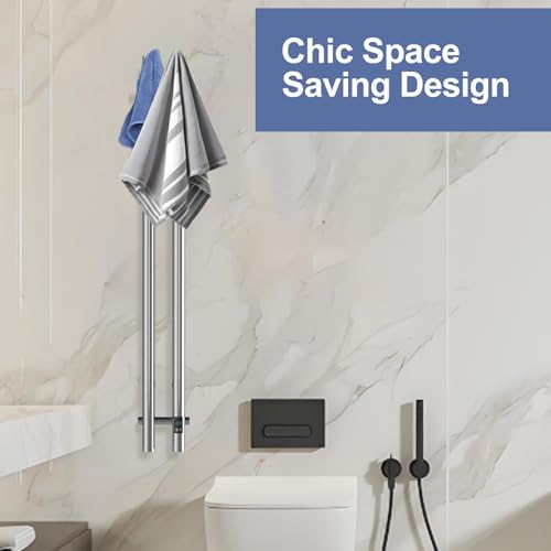 Heated Towel Rack, Towel Warmer with Timer, Wall Mounted hot Towel Warmer Rack for Bathroom, Hardwired or Plug-in Models Vertical Towel Heater, 2 Vertical Rack Round Design (Silver) - color: Silver