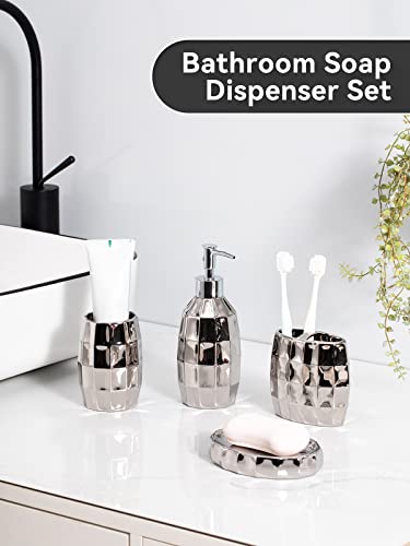 Silver Bathroom Accessory Set, Mosaic Ceramic Bathroom Accessories Set Include Lotion Dispenser, Toothbrush Holder Tumbler, and Soap Dish - color: Silver 015