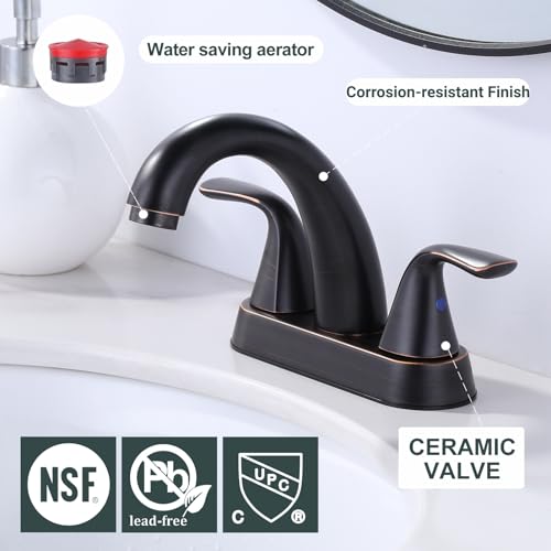 Bathroom Sink Faucet Oil Rubbed Bronze, 4 Inch Centerset Bathroom Faucet | ALEASHA 2 Handles Vanity Faucet with Pop Up Drain Stopper, RV Lavatory Vanity Faucets with Aesthetic Appeal - color: Oil Rubbed Bronze