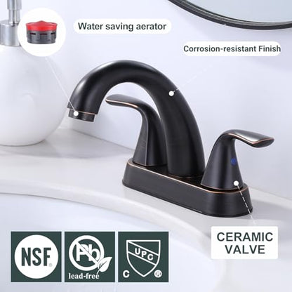 Bathroom Sink Faucet Oil Rubbed Bronze, 4 Inch Centerset Bathroom Faucet | ALEASHA 2 Handles Vanity Faucet with Pop Up Drain Stopper, RV Lavatory Vanity Faucets with Aesthetic Appeal - color: Oil Rubbed Bronze