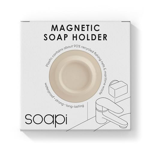 Magnetic Soap Holder – No-Drill Installation – Space-Saving Wall Soap Dish – Wall Mounted, Eco-Friendly Bar Soap Holder – Recycled Ocean Plastic – Stick Anywhere - Soapi (Off-White) - color: Off-white