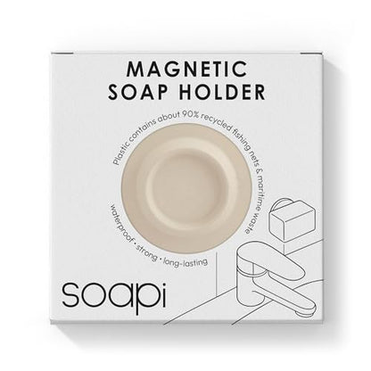 Magnetic Soap Holder – No-Drill Installation – Space-Saving Wall Soap Dish – Wall Mounted, Eco-Friendly Bar Soap Holder – Recycled Ocean Plastic – Stick Anywhere - Soapi (Off-White) - color: Off-white
