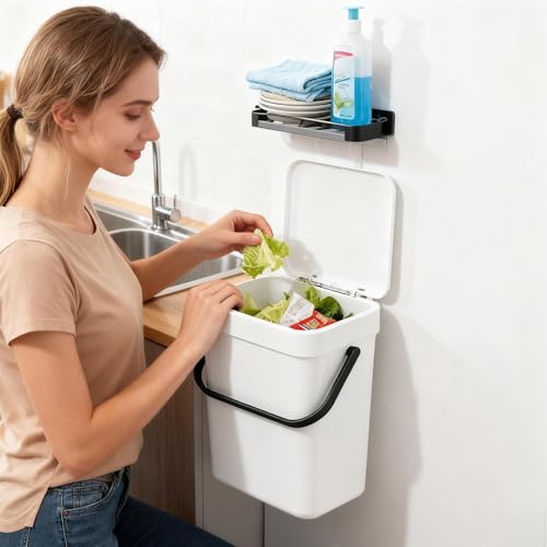 Wall Mounted Trash Can Space-Saving Waterproof | Under Sink Bin Kitchen for Garbage Disposal Bathroom Bedroom Home Office RV Dorm Apartment Cabinet Door - size: 3L
