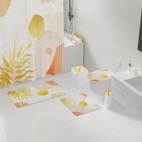 Bathroom Set - 27PC Bathroom Sets with Shower Curtain and Rugs, White Bathroom Set, Bathroom Accessory Set, Trash Can, Toilet Brush & 3 PC Soap Dispensers - color: White, size: Bath Set+Boho Shower Curtain+Bath Rugs