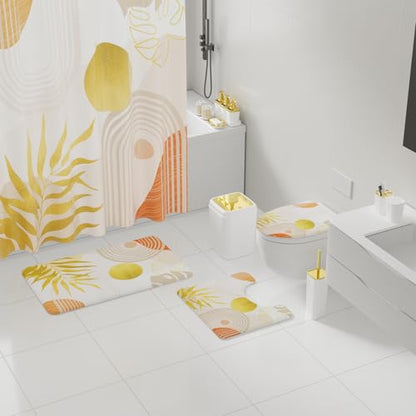 Bathroom Set - 27PC Bathroom Sets with Shower Curtain and Rugs, White Bathroom Set, Bathroom Accessory Set, Trash Can, Toilet Brush & 3 PC Soap Dispensers - color: White, size: Bath Set+Boho Shower Curtain+Bath Rugs