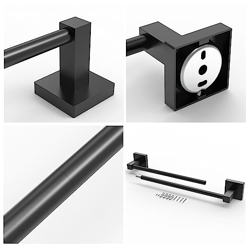 RUACQ Towel Bar 22" Towel Racks for Bathroom Wall Mounted, Matte Black | Total Length 24 Inch Single Towel Rod, Bath Towel Holder, 304 Stainless Steel, Rustproof, Square Base, Heavy Duty, Modern - color: Matte Black, size: 22 inch(Center to Center) Single
