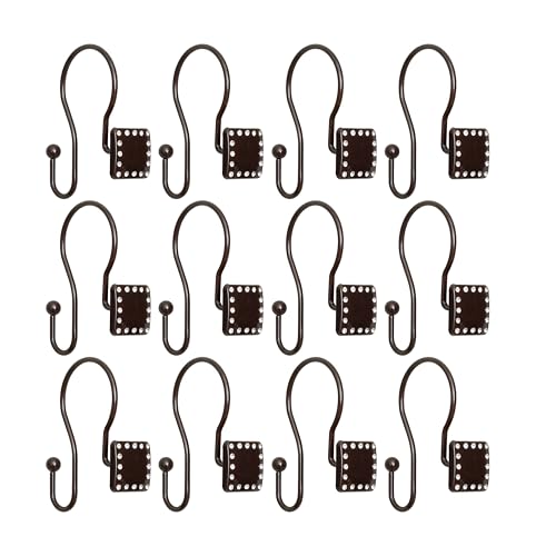 Shower Hooks - Double Shower Curtain Rings for Bathroom - Rust Resistant Shower Curtain Hooks for Shower Curtain or Liner - Shower Curtain Rings with Crystal Design - Set of 12, Oil Rubbed Bronze - color: Oil Rubbed Bronze