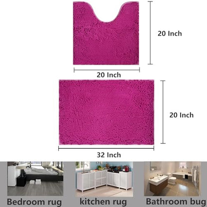 Valentine's Day Bathroom Mat Bathroom Rugs Chenille, Extra Thick and Absorbent, Non-Slip, Machine Washable, Dry Quckily, Soft Cozy Plush, Used Under Shower Bathtub and Sink, Hot Pink - color: Rose, size: 20 x 32 inch + 20 x 20 inch (U-Shape)