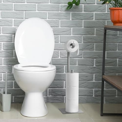 Toilet Paper Holder Stand Silver Toilet Paper Roll Holder for Bathroom, Freestanding Metal TP Holder with Reserve Toilet Tissue Storage Shelf, Holds Up to 4 Rolls of Paper | Freestanding TP Holder with Reserve Toilet Tissue Storage Shelf, Holds Up To 4 Ro