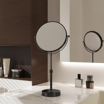 Nicesail 19 Inch Tall Makeup Mirror with 10X Magnification, 8 Inch Magnifying Mirror Tabletop with Pedestal, Height Adjustable Black (8 Inch, 10X) - color: No Light-black-10x