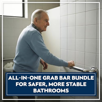 Shower Grab Bars 4 Pack – Complete Bathroom Safety Starter Bundle for Seniors – 16", 18", 24", 32" Lengths, 1.25" Diameter, 500 lb Rated – All-in-One Grab Bar Shower Safety Solution – Polished Chrome - color: Polished