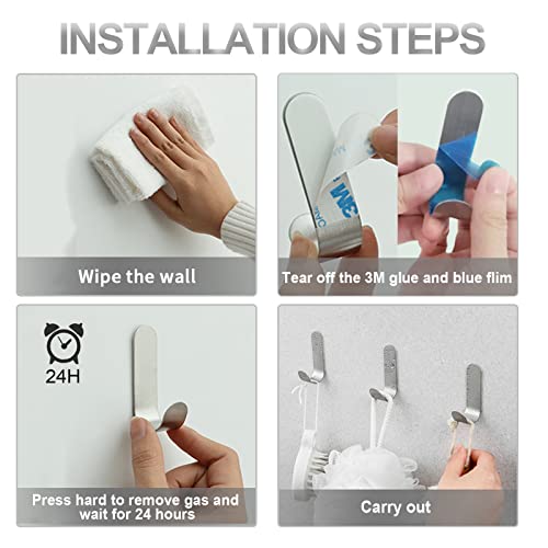Self Adhesive Towel Hooks, 304 Stainless Steel Heavy Duty Shower Hook for Bathroom, Kitchen, Living Room and Hotel to Hang Towels, Keys, Bags and Hats - 20 Pack - color: Silver