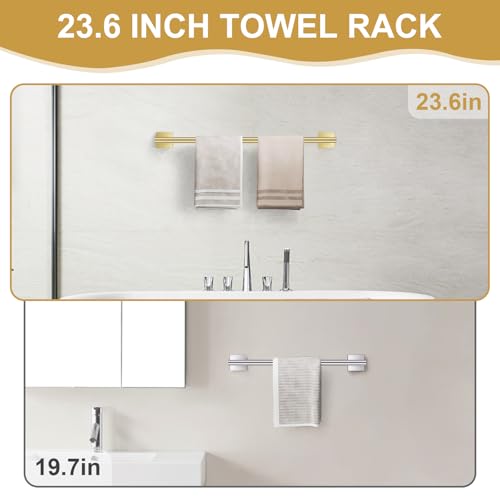10 Pieces Brushed Gold Towel Bar Set, Double Dase Toilet Paper Holder Bathroom Hardware Set, 23.6 Inch Stainless Steel Towel Rack for Bathroom Wall Mounted - color: Brushed Gold, size: 10pieces B