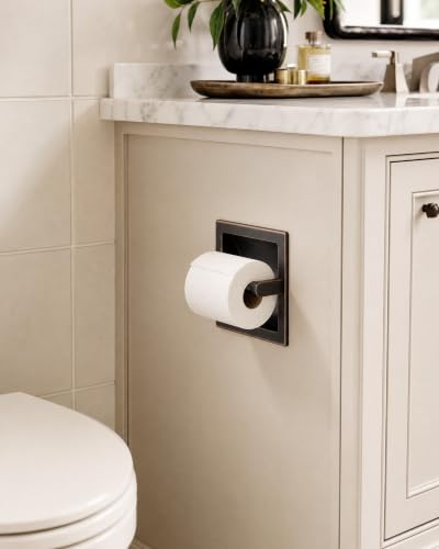 Recessed Toilet Paper Holder Oil-Rubbed Bronze in-Wall, 304 Stainless Steel | Inset Toilet Paper Holder, Spring-Free Pivoting Arm, Space-Saving Flush Mount, Fits Rolls up to 6 in - color: Oil-rubbed Bronze
