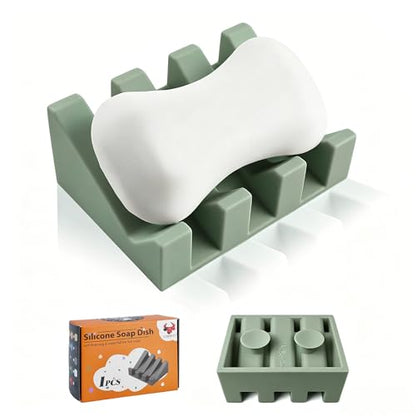 Soap Dish Holder for Shower with Suction Cup, Silicone Soap Holder & Saver Self-Draining Bar Soap Dish Keeps Soap Dry for Bathroom, Kitchen, Bathtub (Green,1-Pack) - color: Green,1-pack