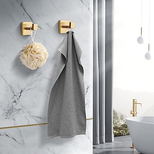 Heavy Duty Stainless Steel Towel Hooks, Wall Mounted Square Robe Hooks for Bathroom, Kitchen, Bedroom, Hotel Brushed Gold 2 Pack - color: Brushed Gold