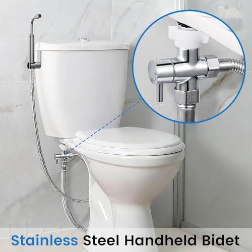 Handheld Toilet Bidet Sprayer for Toilet - Adjustable Flush Angle & Water Pressure for Bathroom Diaper Shower, All Brass Handheld Bidet Sprayer with Superior Complete Spray Hoses Kit (Grey) - color: Gray