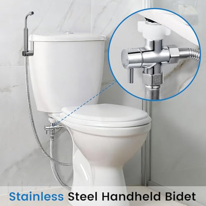 Handheld Toilet Bidet Sprayer for Toilet - Adjustable Flush Angle & Water Pressure for Bathroom Diaper Shower, All Brass Handheld Bidet Sprayer with Superior Complete Spray Hoses Kit (Grey) - color: Gray
