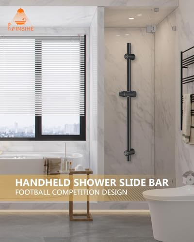 Shower Slide Bar 32-Inch Segmental Sliding Slide bar with Adjustable Handheld Shower Head Holder, Install Distance 20-28 Inch, Screw Wall Mounted for Bathroom Outdoor, Black
