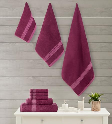 Bath Towel Set Ultra Soft Highly Absorbent Machine Washable Hotel Spa Quality Bath Towels for Bathroom (Berry, 8) - color: Berry