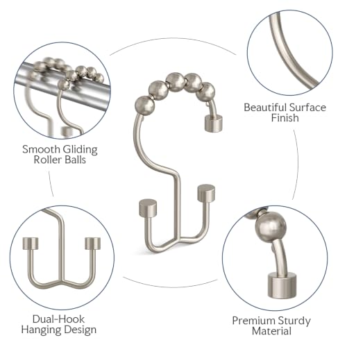 Bathway Nickel Shower Curtain Hooks, 12 Pcs Double Sided Shower Hooks, Rust Proof Metal Shower Hooks for Bathroom, Modern Shower Rings with Cylinders for Shower Curtain & Liners - color: Nickel, style: Modern Shower Hooks with Cylinders