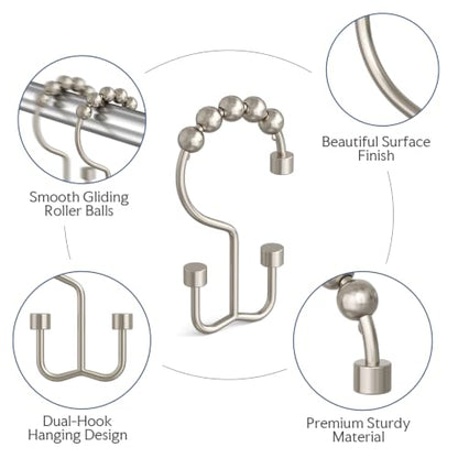 Bathway Nickel Shower Curtain Hooks, 12 Pcs Double Sided Shower Hooks, Rust Proof Metal Shower Hooks for Bathroom, Modern Shower Rings with Cylinders for Shower Curtain & Liners - color: Nickel, style: Modern Shower Hooks with Cylinders