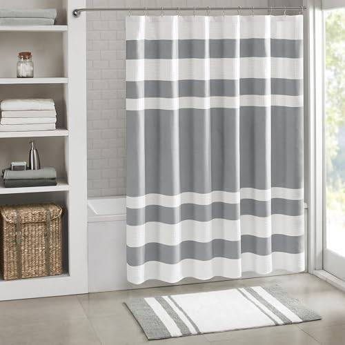 Madison Park Spa Waffle Shower Curtain for Bathroom, 72 x 72, Grey | Striped, Pieced Fabric Design, 3M Scotchgard Moisture Management, Hotel Quality, Modern, for Bathroom, OEKO-TEX Certified - color: Stripe Grey, size: 72"W x 72"L (Pack of 1)
