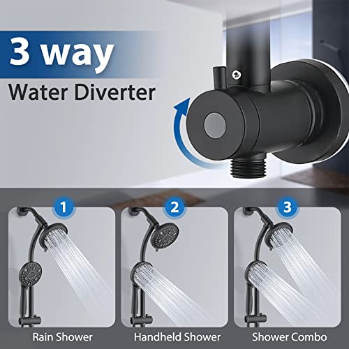 Modern Rainfall Shower Head with Handheld Shower Spray, 26-Inch Adjustable Height Slide Bar, High Pressure Dual Shower Head Combo, 3-Way Diverter for Easy Reach, 5-Foot Hose - Matte Black - color: Matte Black
