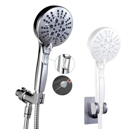 GwernKB Handheld Shower Head with ON OFF Switch & 79in Stainless Steel Hose | Built-in Power Spray,7-Setting High Pressure Spray with Bracket & Extra No Drilling Wall Shower Holder for Lower Mount,Silver - color: Silver