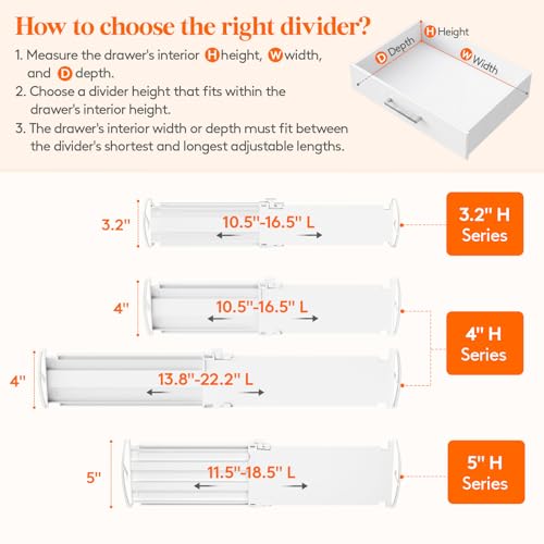 Lifewit 3.2" High Drawer Dividers for Clothes, Adjustable Drawer Organizers | 10.5"-16.5" Expandable Plastic Separator for Dresser, Kitchen, Cabinet, Closet, Nursery, Socks & Underwear Storage, 4 Pack - size: 3.2"H, 10.5-16.5"L