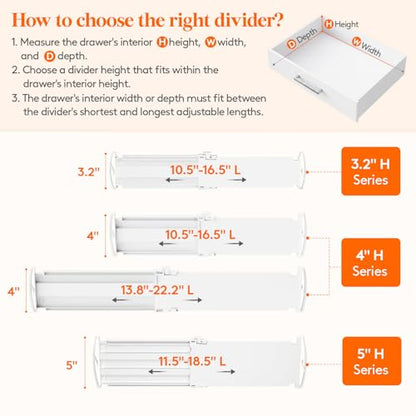 Lifewit 3.2" High Drawer Dividers for Clothes, Adjustable Drawer Organizers | 10.5"-16.5" Expandable Plastic Separator for Dresser, Kitchen, Cabinet, Closet, Nursery, Socks & Underwear Storage, 4 Pack - size: 3.2"H, 10.5-16.5"L