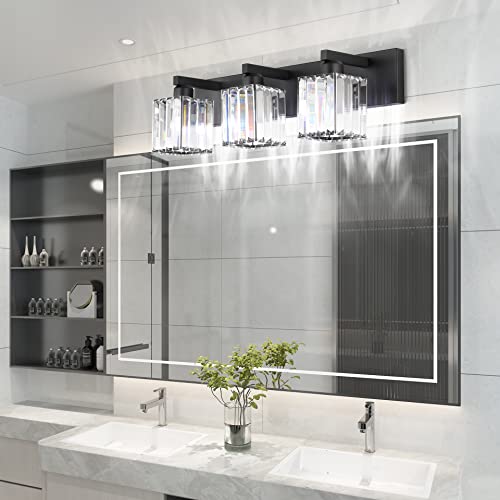 Aipsun Black Vanity Light Bathroom Lighting Fixtures 3 Light Crystal Modern Bathroom Vanity Light (Exclude Bulb) - color: Black, size: 23 inch