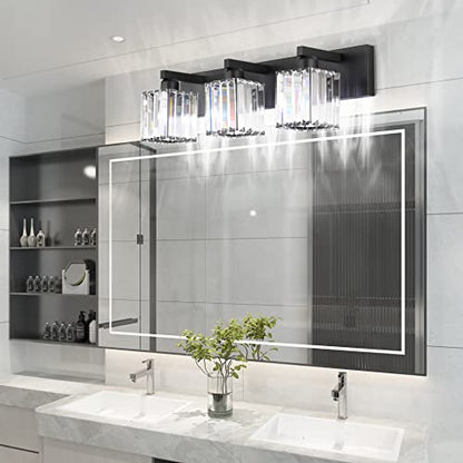 Aipsun Black Vanity Light Bathroom Lighting Fixtures 3 Light Crystal Modern Bathroom Vanity Light (Exclude Bulb) - color: Black, size: 23 inch