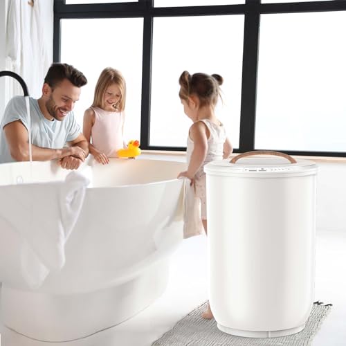 Large Towel Warmer for Bathroom - Heated Towel Warmers Bucket, Wood Handle, Auto Shut Off, Fits Up to Two 40"X70" Oversized Towels, Bathrobes, Blankets, for Mother's Gifts, White