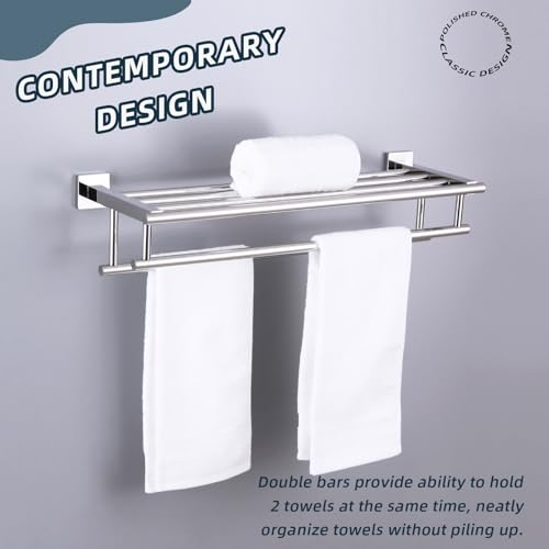 Angle Simple Bathroom Towel Rack, Towel Bar with Shelf, Polished Chrome | 23.62-In, SUS304 Stainless Steel, 2 Bars Design Separate Dry Wet Towels, Enough Space for Hanging Needs, Drill Screws Mount - color: Polished Chrome, size: 23.62-Inch