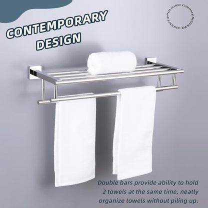 Angle Simple Bathroom Towel Rack, Towel Bar with Shelf, Polished Chrome | 23.62-In, SUS304 Stainless Steel, 2 Bars Design Separate Dry Wet Towels, Enough Space for Hanging Needs, Drill Screws Mount - color: Polished Chrome, size: 23.62-Inch