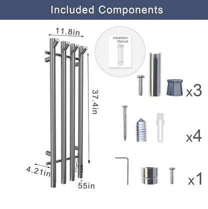 Heated Towel Rack, Gold 4-Bar Wall Mounted Towel Warmer with Timer, Vertical Round Electric Towel Heater, 11.8 x 37.4 x 4.21 Inches (Silver) - color: Silver