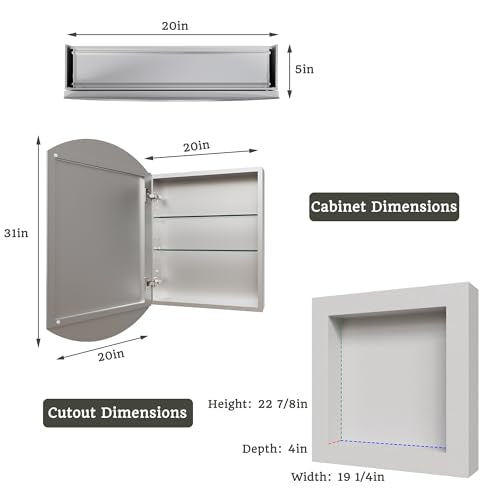 20 x 31 in Medicine Cabinet with Mirror and Side Panels, Silver | Surface or Recessed Medicine Cabinet Mirror with Storage, Adjustable Shelves, Aluminum Alloy Frame, Assembly Required - size: 20''x31''(V2)