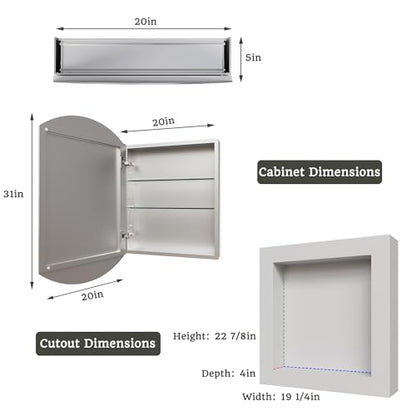 20 x 31 in Medicine Cabinet with Mirror and Side Panels, Silver | Surface or Recessed Medicine Cabinet Mirror with Storage, Adjustable Shelves, Aluminum Alloy Frame, Assembly Required - size: 20''x31''(V2)