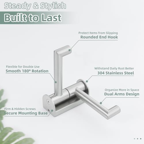 Aomasi Brushed Nickel Double Swivel Towel Hook, 304 Stainless Steel Folding Clothes Hanger, Wall Mounted - color: Brushed Nickel, size: 1 Pack