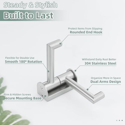 Aomasi Brushed Nickel Double Swivel Towel Hook, 304 Stainless Steel Folding Clothes Hanger, Wall Mounted - color: Brushed Nickel, size: 1 Pack