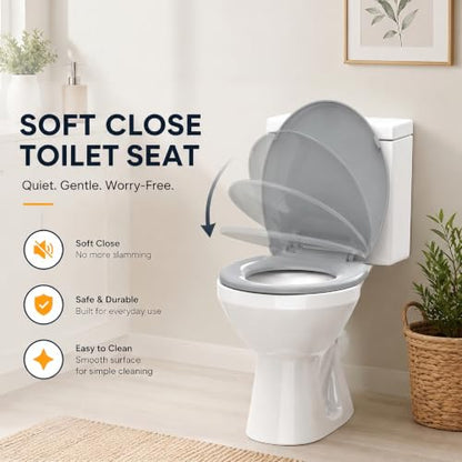 Toilet Seat, Round, Ice Grey, PP Material, 16.5 Inch, Soft Close, Anti-Slip, Never Loosen, Easy Clean, B2B Avilable,2 Years Support - color: Ice Gray, size: Round 16.5inch
