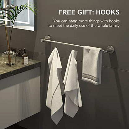 Bath Towel Bar, Adjustable Length 16 to 27.6 Inch, Brushed Nickel | Stainless Steel Single Towel Rack, Wall Mounted Towel Holder with S Hooks for Shower Washroom Kitchen, Easy to Install - color: Brushed Nickel