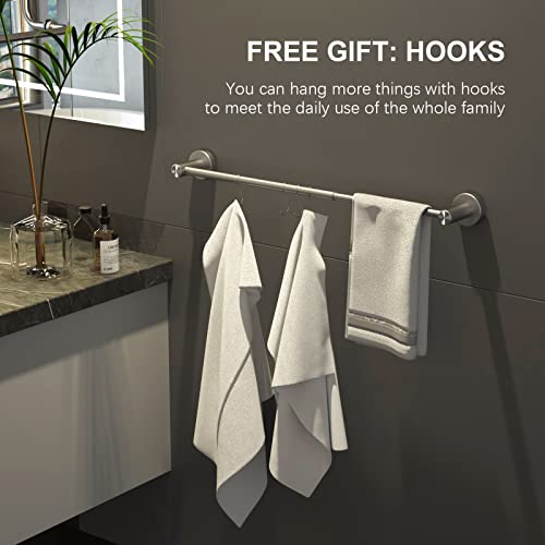 Bath Towel Bar, Adjustable Length 16 to 27.6 Inch, Brushed Nickel | Stainless Steel Single Towel Rack, Wall Mounted Towel Holder with S Hooks for Shower Washroom Kitchen, Easy to Install - color: Brushed Nickel