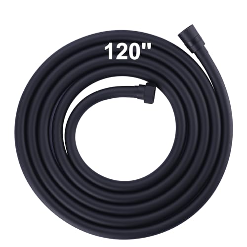 Aleasha Extra Long PVC Shower Hose Replacement for Bathing, Toilet Cleaning, Dogs - Matte Black 120 Inch Shower Hose - color: Black, size: 120inch