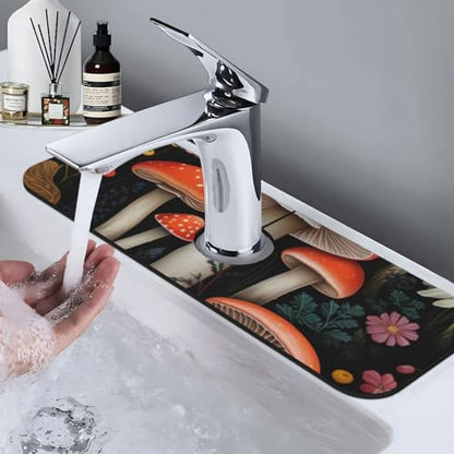 Diatomite Fast Drying Mushroom Faucet Mat for Kitchen Sink & Bathroom Counter,Super Absorbent Water Sink Protectors Prevent Moisture Buildup,Sink Splash Guard 15×5.5 Inch - color: Mushroom