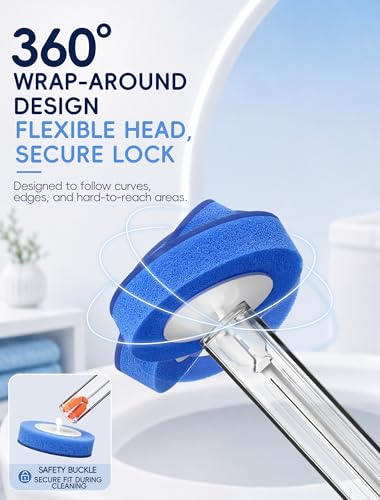 Disposable Toilet Brush System, Toilet Bowl Cleaning Wand with Lift-to-Open Refill Case, Blue Refill Heads and Freestanding Holder, 1 Wand and Holder Set with 35 Blue Refills
