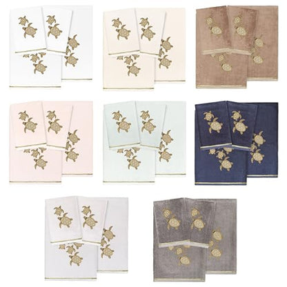 Jewel 4-Piece Premium Towel Set, Embroidered Turtles, Plush Turkish Cotton, Durable & Quick Dry, Elegant Beach Style, 2 Bath 2 Hand Towels, White - color: White, size: 2 Pcs Bath 2 Pcs Hand Towel