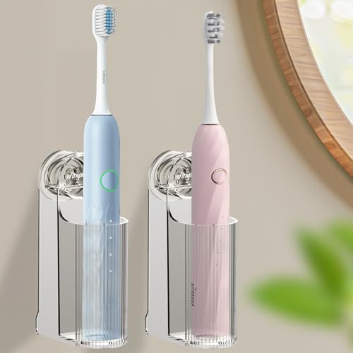 2 Pack Electric Toothbrush Holders for Bathroom, Wall Mounted Clear Electric Toothbrush Organizer, Self Adhesive Bathrooms Toothbrush Storage for Shower, Saving Space and Keep Drying (Grey) - color: Grey, size: 2pcs